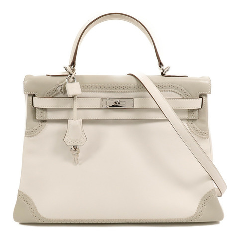 HERMES Swift皮革Ghillies Kelly 35手挽肩背兩用袋Blanc/Gris Perle