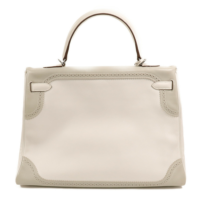 HERMES Swift皮革Ghillies Kelly 35手挽肩背兩用袋Blanc/Gris Perle-1