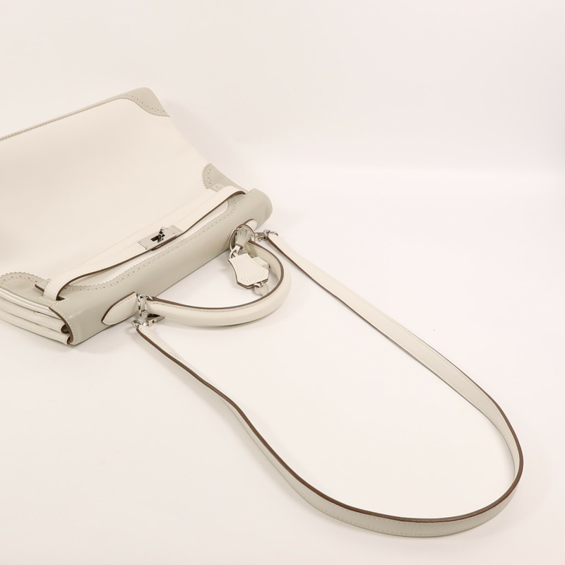 HERMES Swift皮革Ghillies Kelly 35手挽肩背兩用袋Blanc/Gris Perle-7