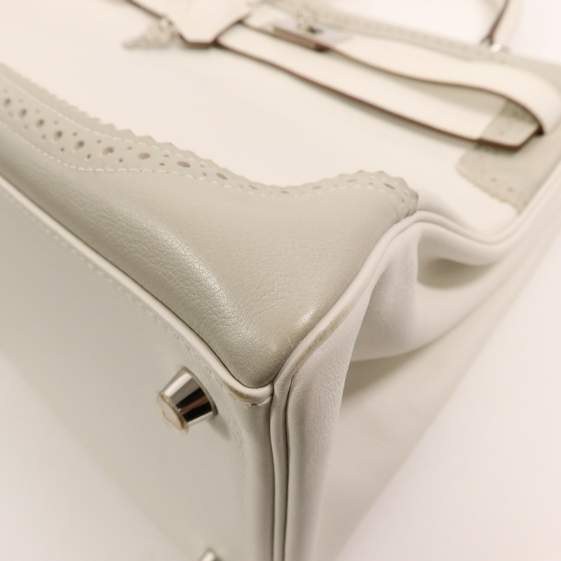HERMES Swift皮革Ghillies Kelly 35手挽肩背兩用袋Blanc/Gris Perle-12