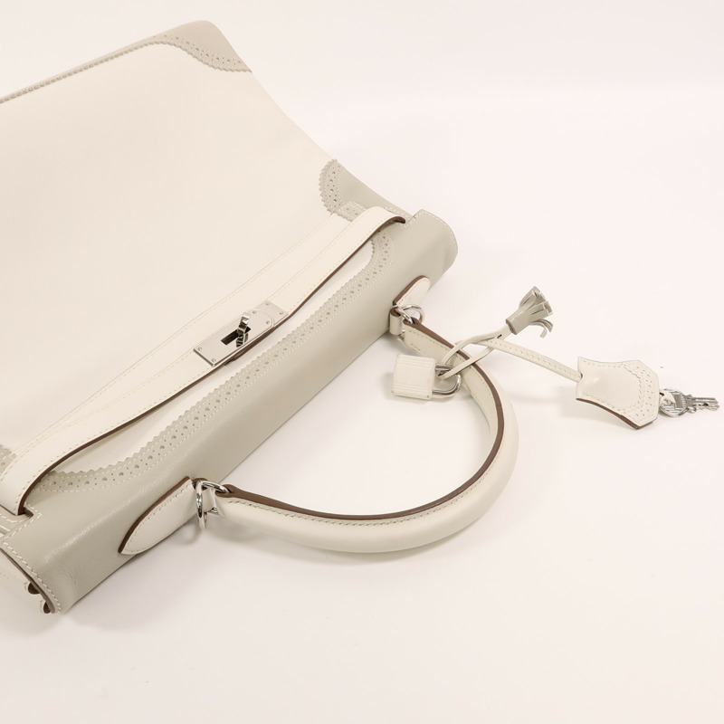 HERMES Swift皮革Ghillies Kelly 35手挽肩背兩用袋Blanc/Gris Perle-14