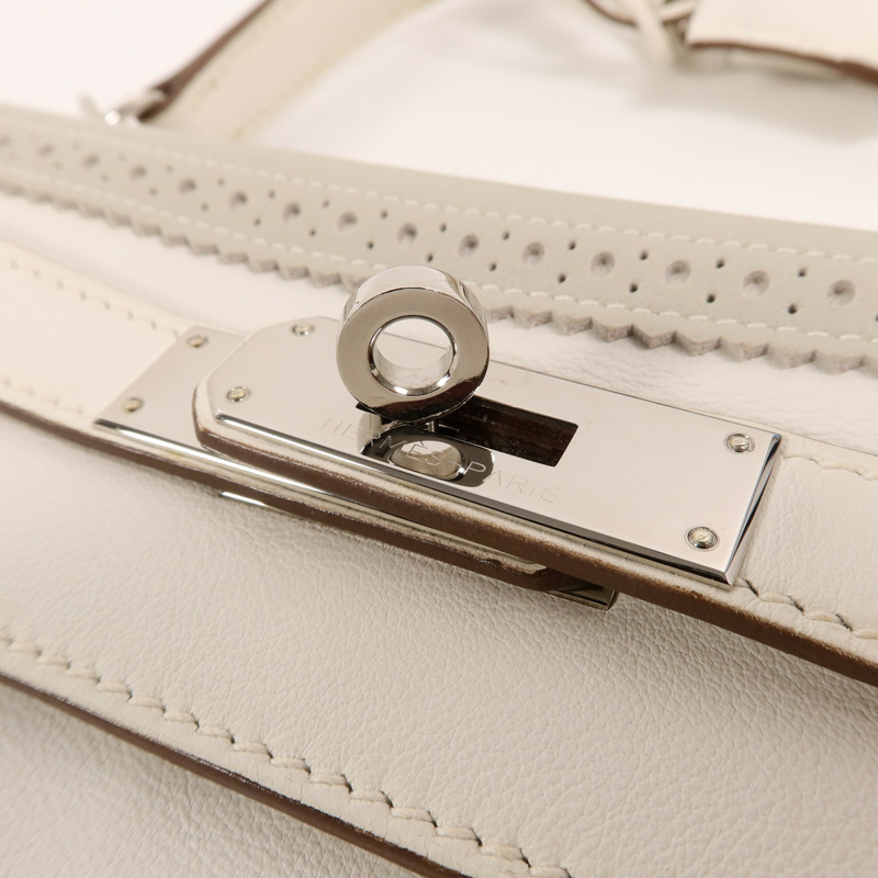 HERMES Swift皮革Ghillies Kelly 35手挽肩背兩用袋Blanc/Gris Perle-15
