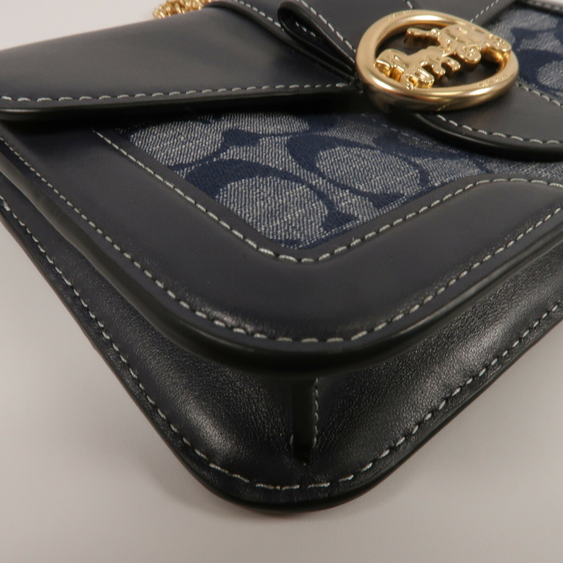 COACH 帆布/牛皮皮革Georgie鏈帶肩背袋-7
