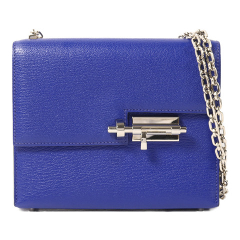 HERMES Chevre皮革Verron Mini鏈帶肩背袋Bleu Electrique