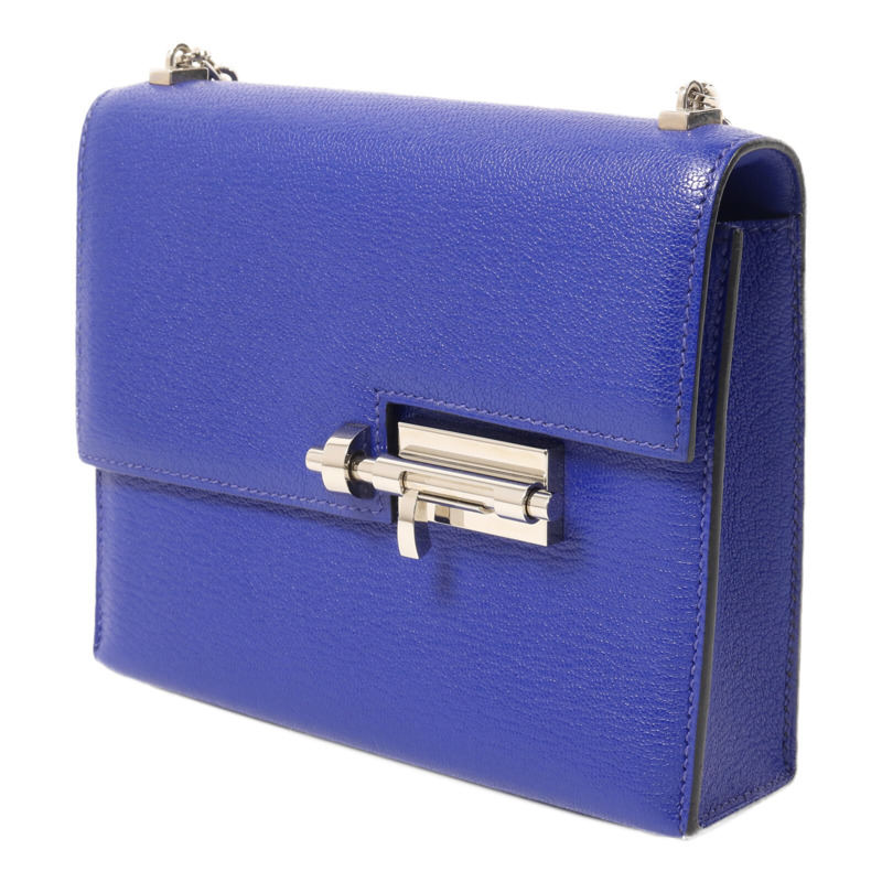 HERMES Chevre皮革Verron Mini鏈帶肩背袋Bleu Electrique-2