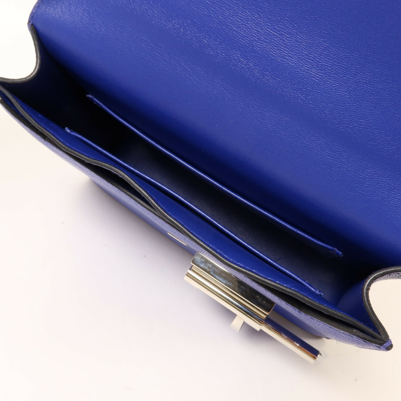 HERMES Chevre皮革Verron Mini鏈帶肩背袋Bleu Electrique-4