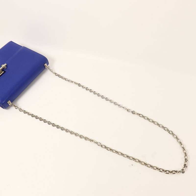 HERMES Chevre皮革Verron Mini鏈帶肩背袋Bleu Electrique-7