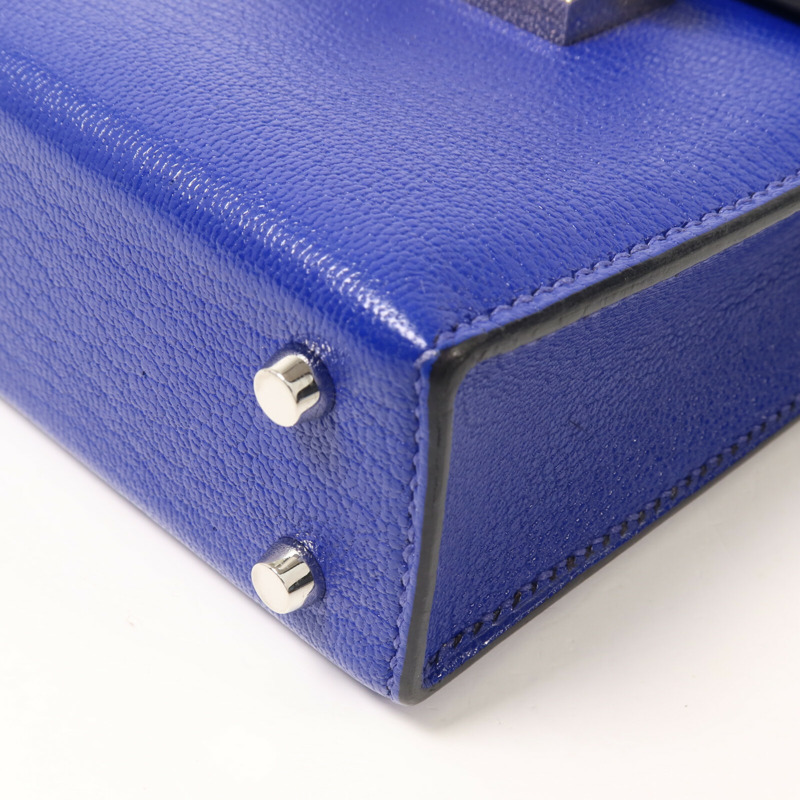 HERMES Chevre皮革Verron Mini鏈帶肩背袋Bleu Electrique-10