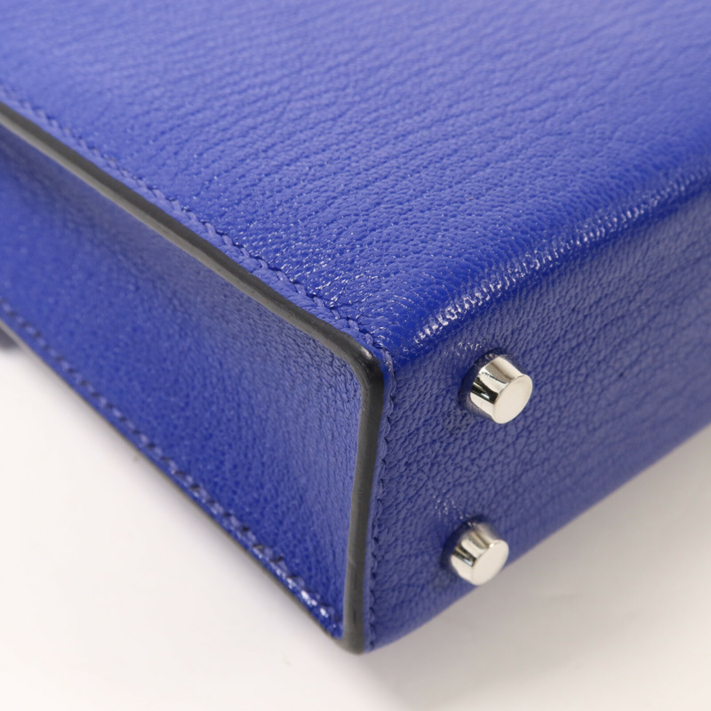 HERMES Chevre皮革Verron Mini鏈帶肩背袋Bleu Electrique-11
