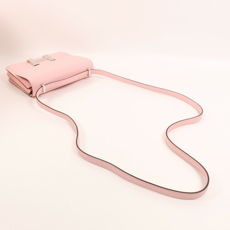 HERMES Swift皮革Constance Mini肩背袋Rose Sakura-7