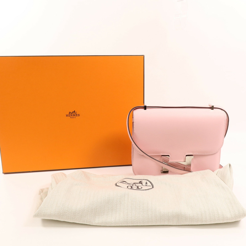 HERMES Swift皮革Constance Mini肩背袋Rose Sakura-10