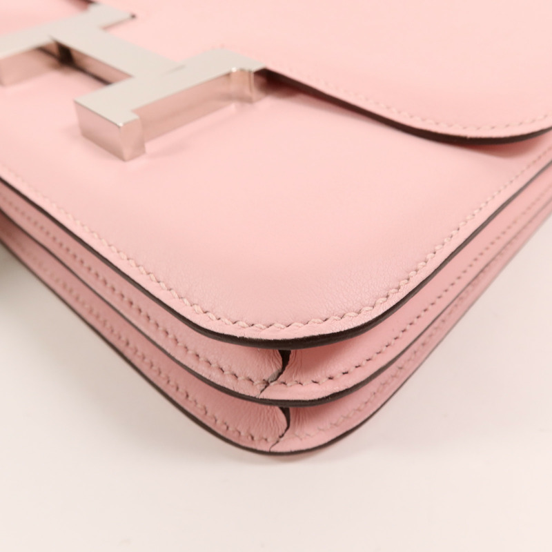 HERMES Swift皮革Constance Mini肩背袋Rose Sakura-11
