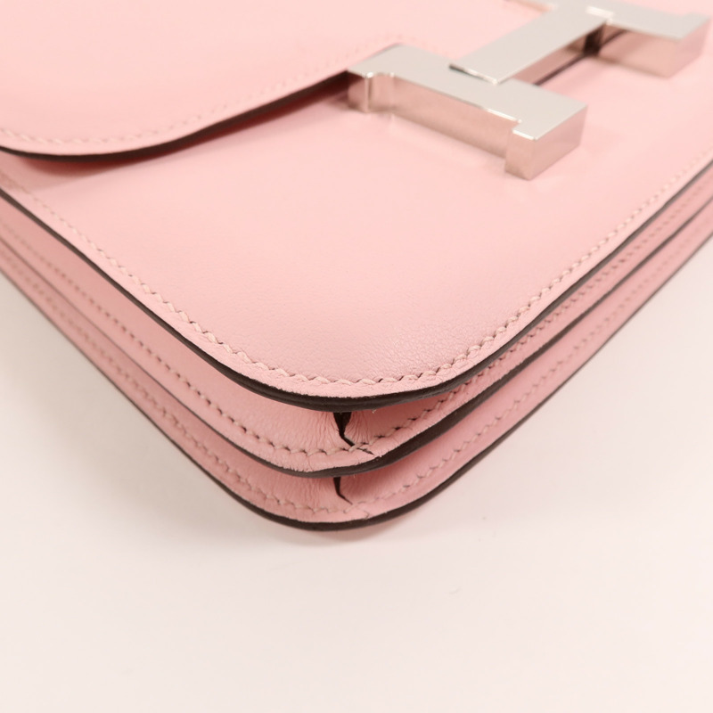 HERMES Swift皮革Constance Mini肩背袋Rose Sakura-12