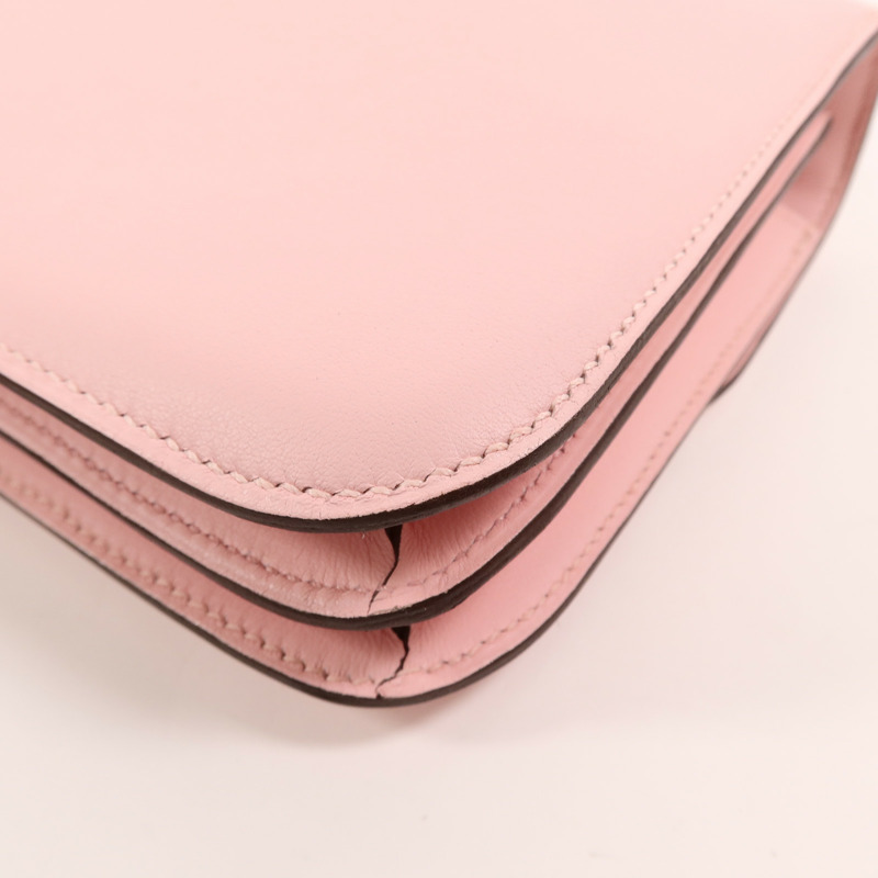 HERMES Swift皮革Constance Mini肩背袋Rose Sakura-13