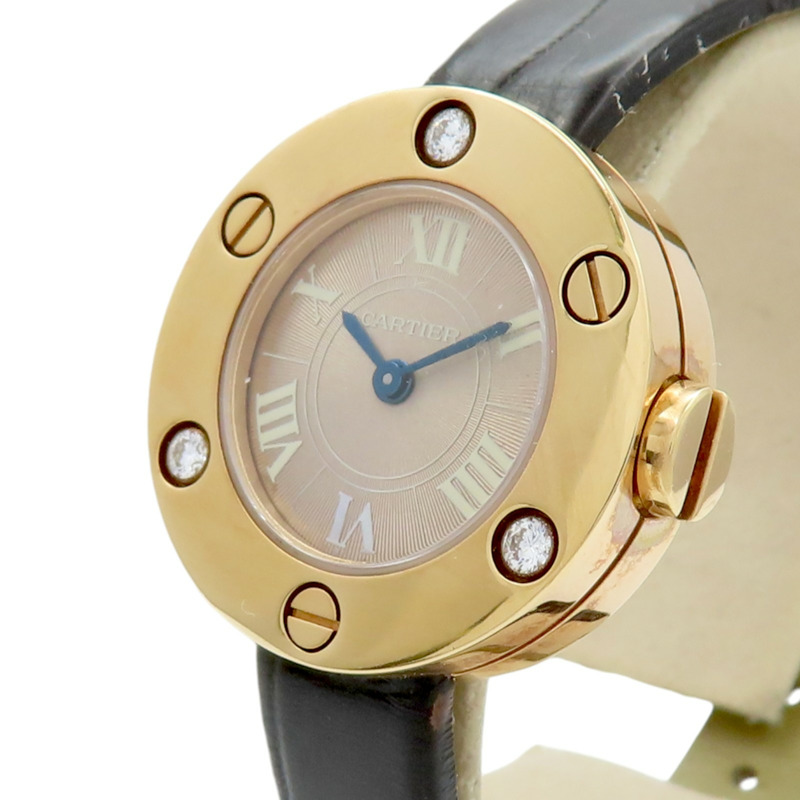 棕色錶盤 3PD鑽框 皮帶 18K玫瑰金 Love 腕錶【Cartier 卡地亞】 WE801131-2