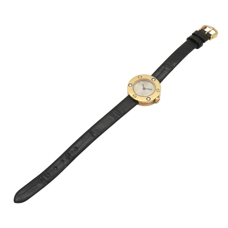 棕色錶盤 3PD鑽框 皮帶 18K玫瑰金 Love 腕錶【Cartier 卡地亞】 WE801131-5