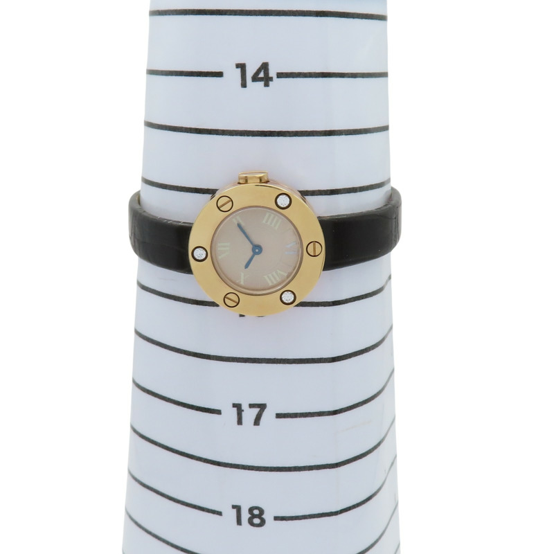 棕色錶盤 3PD鑽框 皮帶 18K玫瑰金 Love 腕錶【Cartier 卡地亞】 WE801131-15