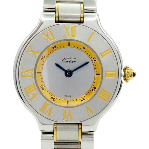 白色錶盤 18K黃金 不鏽鋼 Must 21 腕錶【Cartier 卡地亞】 W10073R6