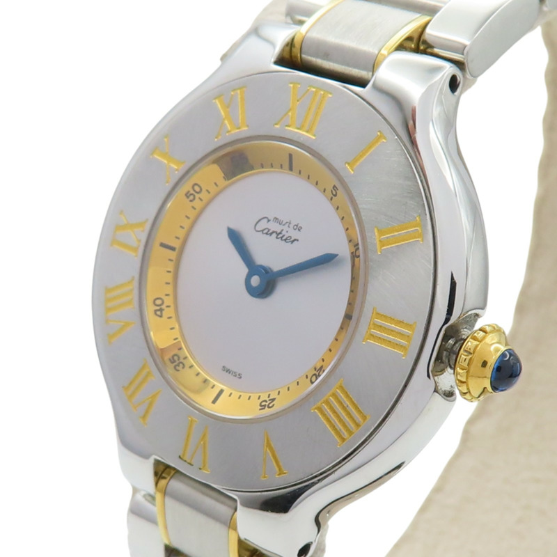 白色錶盤 18K黃金 不鏽鋼 Must 21 腕錶【Cartier 卡地亞】 W10073R6-2
