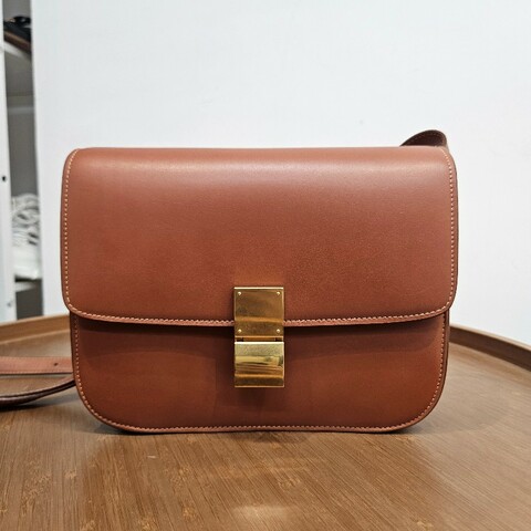 CELINE Classic Box Bag Medium焦糖金扣