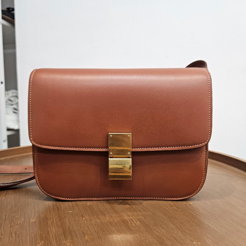 CELINE Classic Box Bag Medium焦糖金扣-0