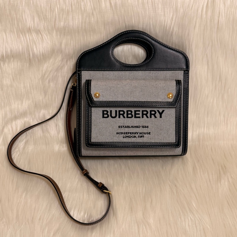 Burberry黑灰皮拼布手提肩背包(Pocket bag)-1