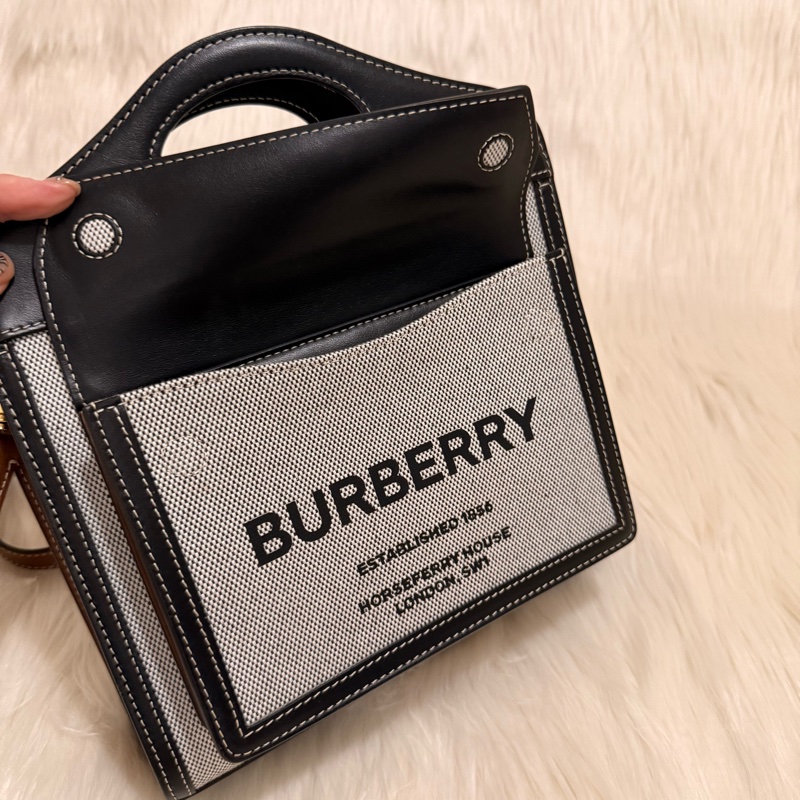 Burberry黑灰皮拼布手提肩背包(Pocket bag)-7