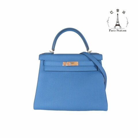 【巴黎站二手名牌專賣店】＊現貨＊HERMES 愛馬仕 真品＊ X刻 KEIIY28 凱莉包 霧藍銀釦 手提包 肩背包