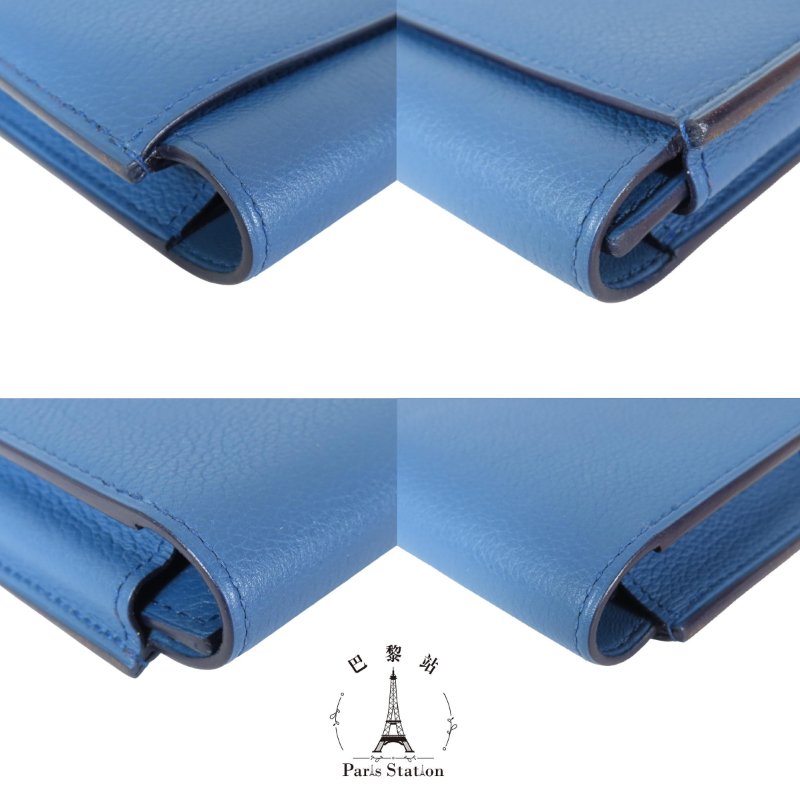 【巴黎站二手名牌專賣店】*現貨*HERMES 愛馬仕 真品*X刻 Passant系列 霧藍色 H穿扣牛皮手拿包-3