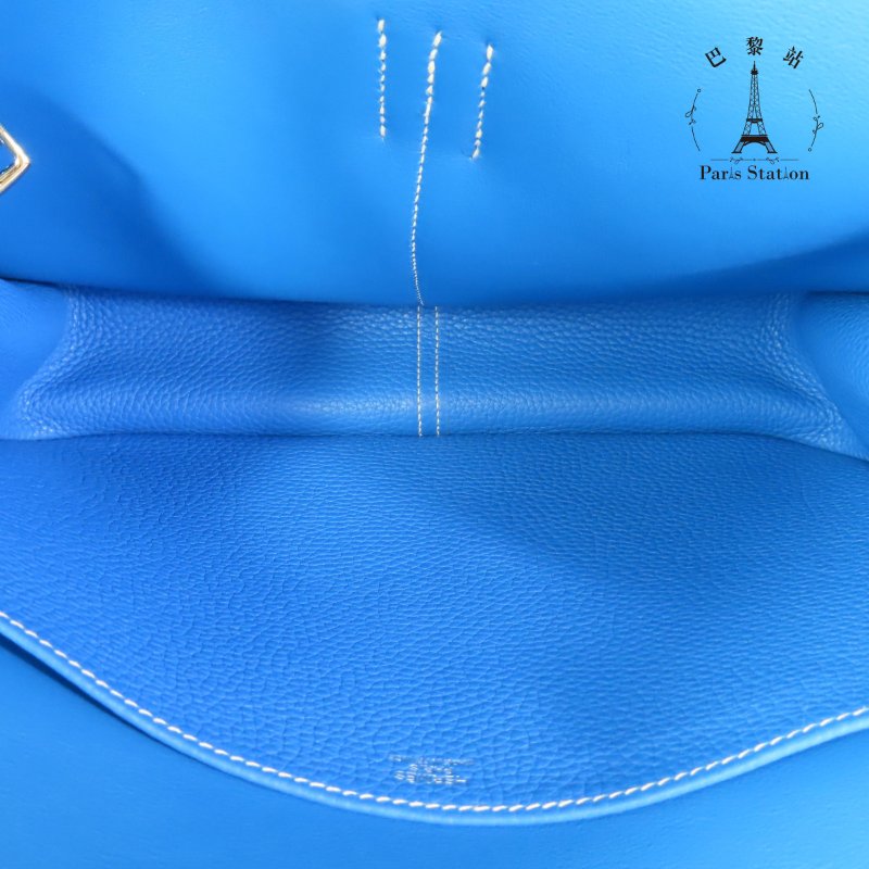 【巴黎站二手名牌專賣店】＊現貨＊HERMES 愛馬仕 真品＊X刻 Halzan 31 藍色 銀扣 牛皮 手提包-3