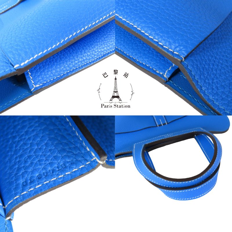 【巴黎站二手名牌專賣店】＊現貨＊HERMES 愛馬仕 真品＊X刻 Halzan 31 藍色 銀扣 牛皮 手提包-5