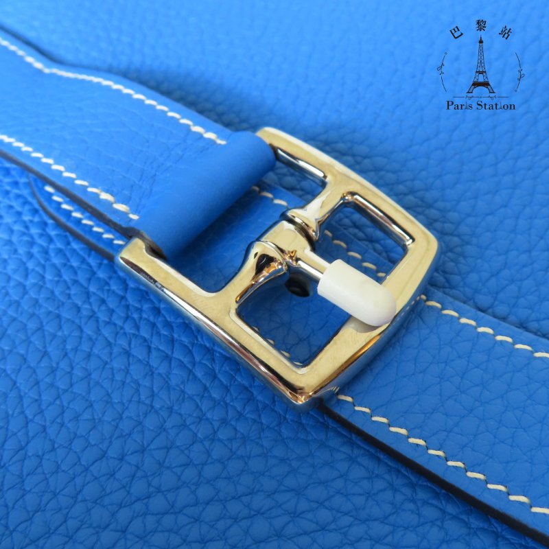 【巴黎站二手名牌專賣店】＊現貨＊HERMES 愛馬仕 真品＊X刻 Halzan 31 藍色 銀扣 牛皮 手提包-6