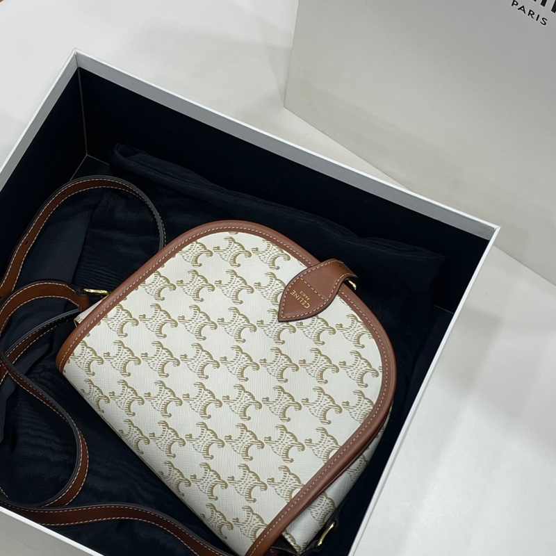 Celine Triomphe 老花馬鞍包 白色 中號-0