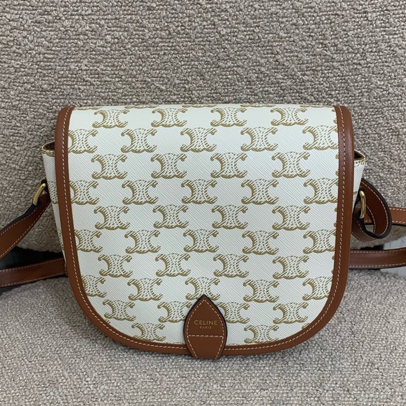 Celine Triomphe 老花馬鞍包 白色 中號-1