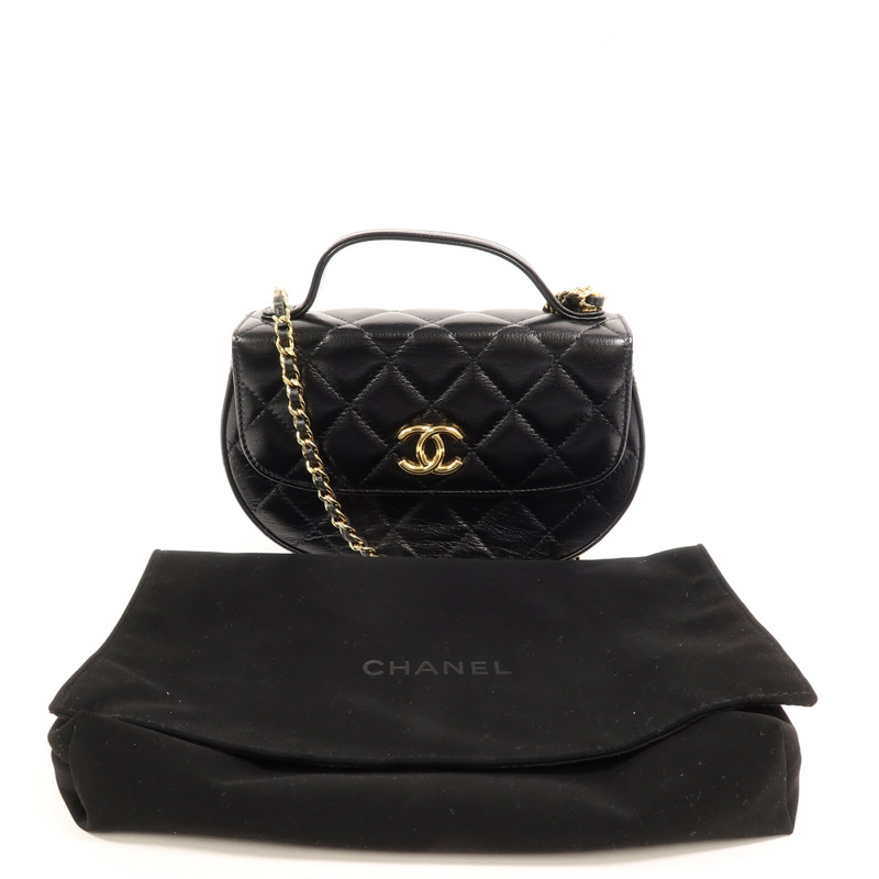 CHANEL 牛皮皮革Chain Shoulder鏈帶手挽肩背兩用袋-9