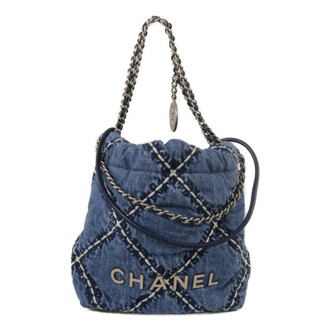 CHANEL 牛仔布Chanel 22 Mini鏈帶肩背袋