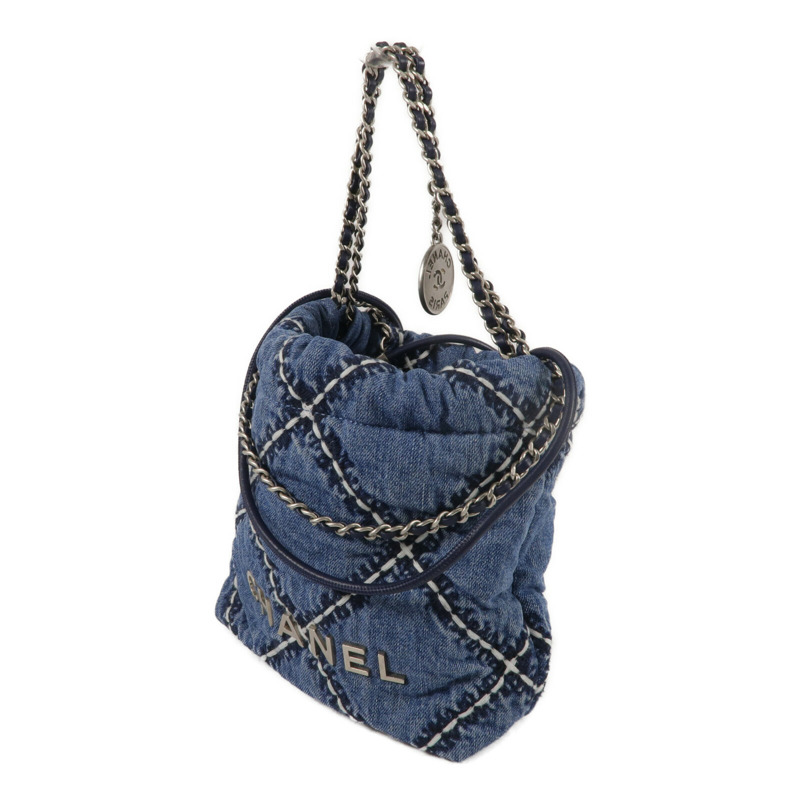 CHANEL 牛仔布Chanel 22 Mini鏈帶肩背袋-1