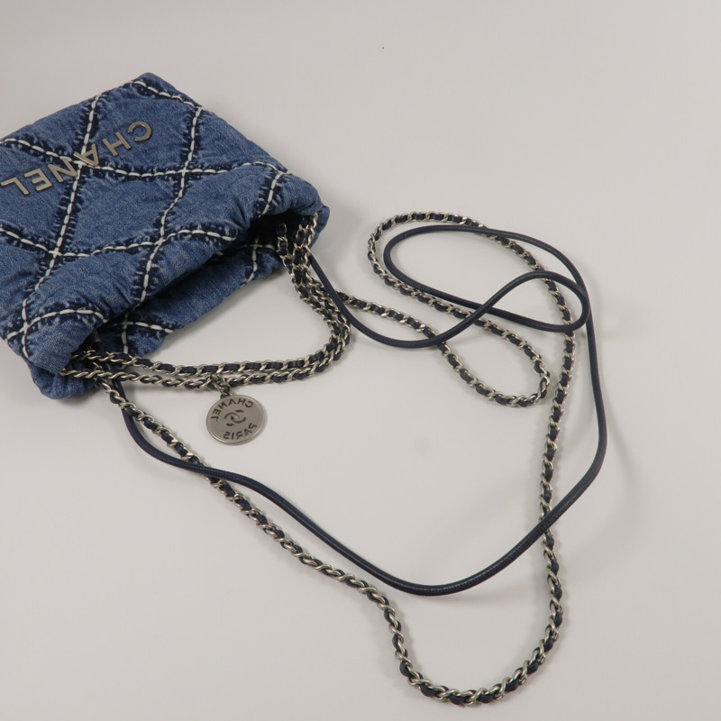 CHANEL 牛仔布Chanel 22 Mini鏈帶肩背袋-9