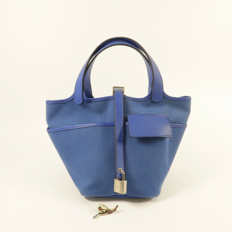 HERMES 帆布/Swift皮革Picotin PM手挽袋Blue Royal/Egee-9