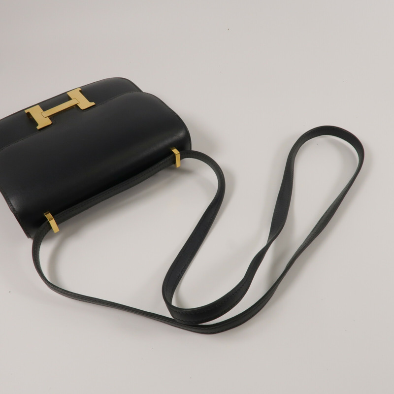 HERMES Swift皮革Constance Mini肩背袋Noir-8