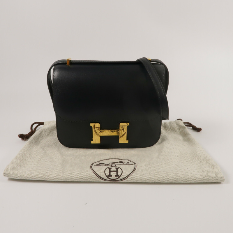 HERMES Swift皮革Constance Mini肩背袋Noir-9