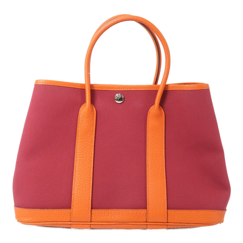 HERMES 帆布Garden Party TPM手挽袋Rough Grenat/Poppy-1