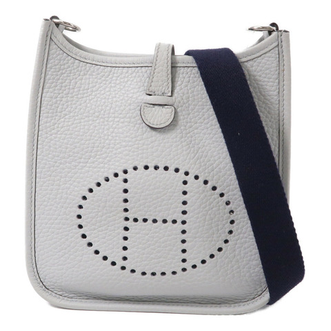 HERMES Clemence皮革Evelyne PM肩背袋Bleu Pale