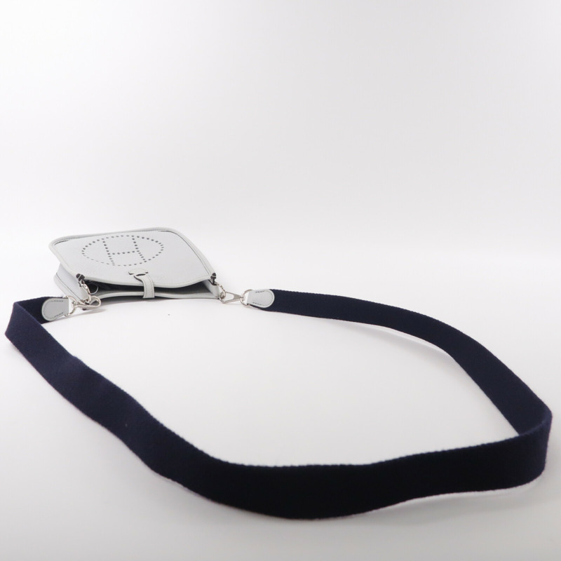 HERMES Clemence皮革Evelyne PM肩背袋Bleu Pale-7
