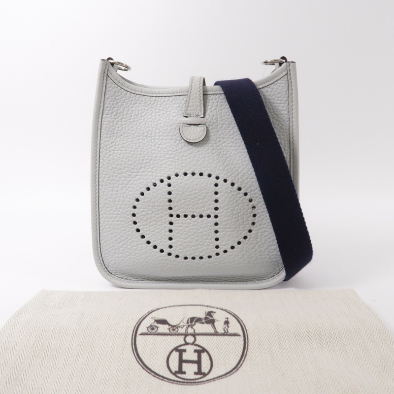 HERMES Clemence皮革Evelyne PM肩背袋Bleu Pale-8