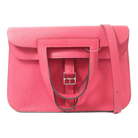 HERMES Clemence皮革Halzan 25手挽肩背兩用袋Rose Extren