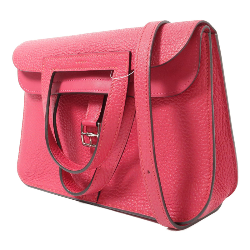HERMES Clemence皮革Halzan 25手挽肩背兩用袋Rose Extren-2