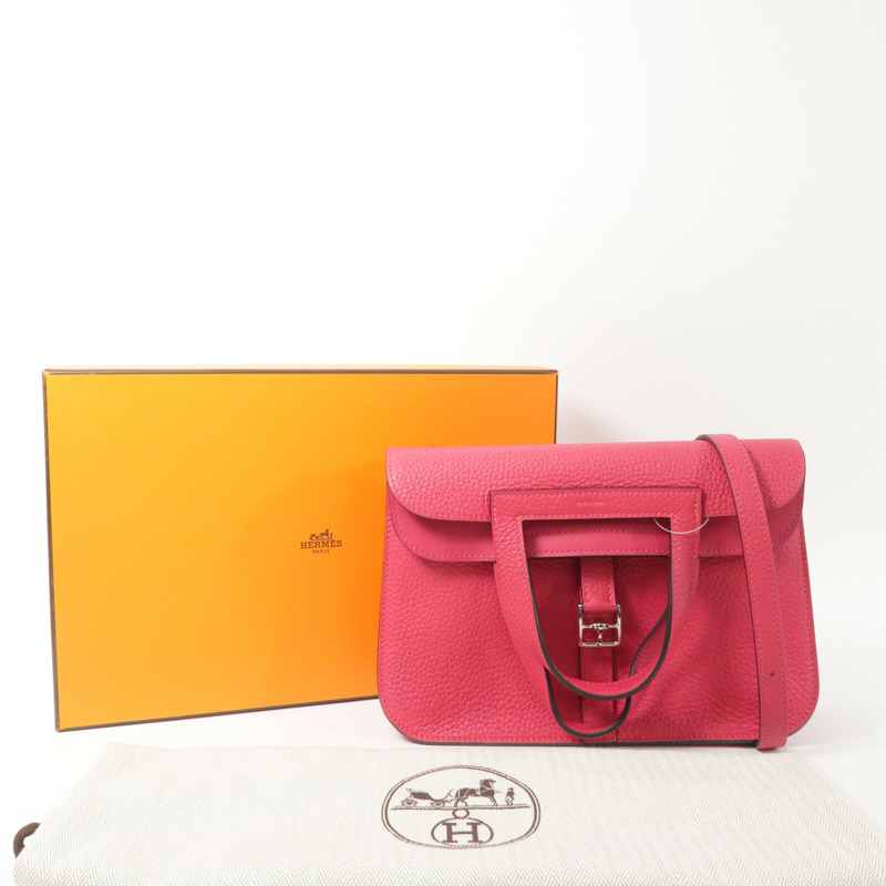 HERMES Clemence皮革Halzan 25手挽肩背兩用袋Rose Extren-8