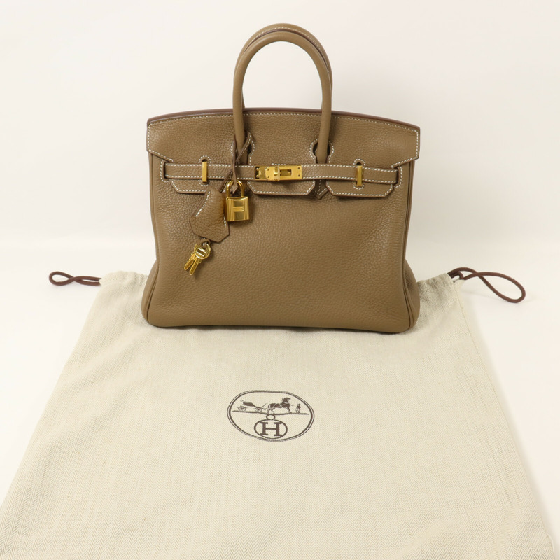 HERMES Togo皮革Birkin 25手挽袋Etoupe-8
