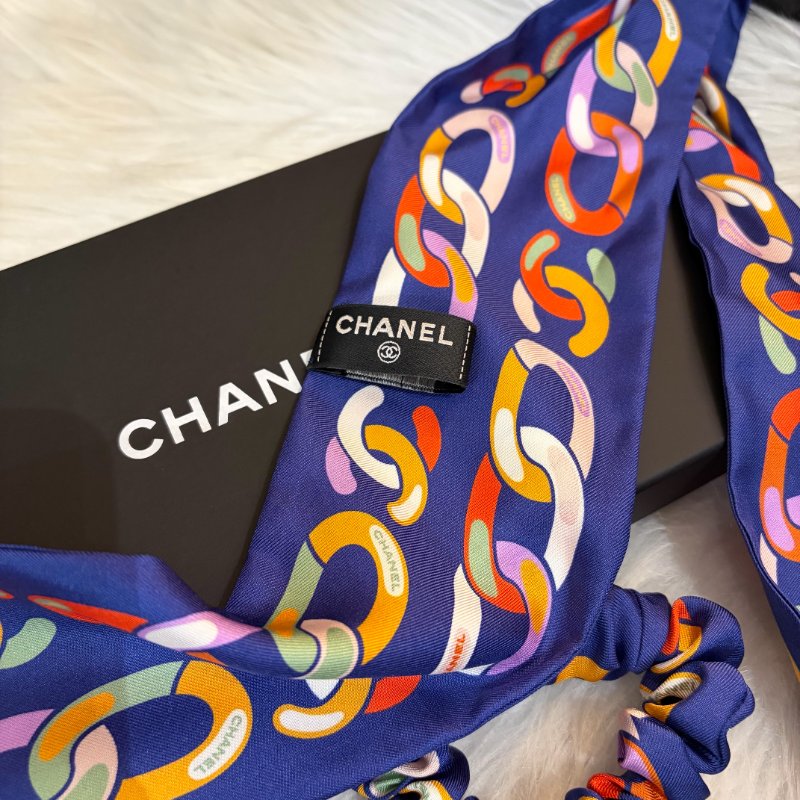 CHANEL 彩色髮束絲巾 藍色-2